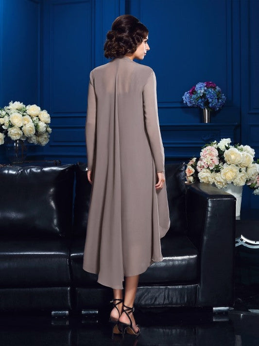 Sheath/Column Straps Sleeveless Tea-Length Chiffon Mother of the Bride Dresses by YiHuiw