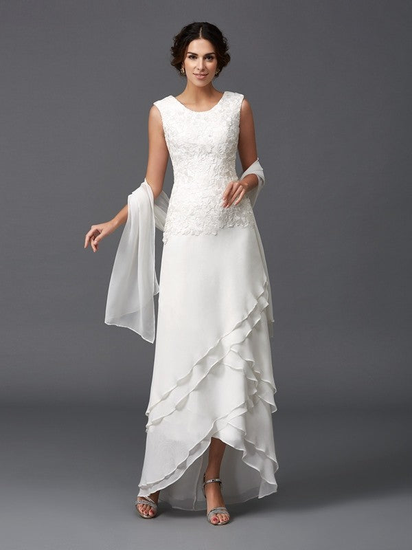 A-Line/Princess Scoop Lace Sleeveless Long Chiffon Mother of the Bride Dresses by YiHuiw