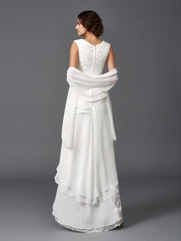 A-Line/Princess Scoop Lace Sleeveless Long Chiffon Mother of the Bride Dresses by YiHuiw