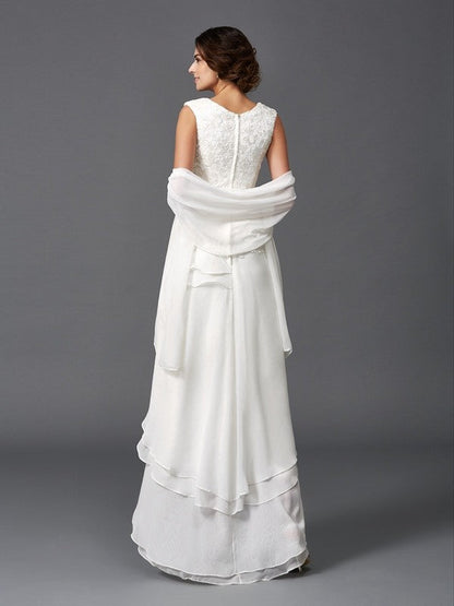 A-Line/Princess Scoop Lace Sleeveless Long Chiffon Mother of the Bride Dresses by YiHuiw