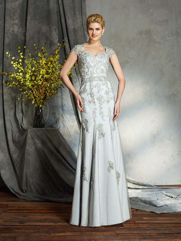 Sheath/Column Sweetheart Applique Sleeveless Long Satin Mother of the Bride Dresses by YiHuiw