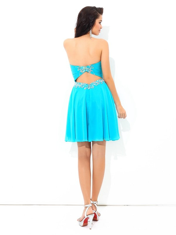 A-Line/Princess Sweetheart Pleats Sleeveless Short Chiffon Cocktail Dresses by YiHuiw