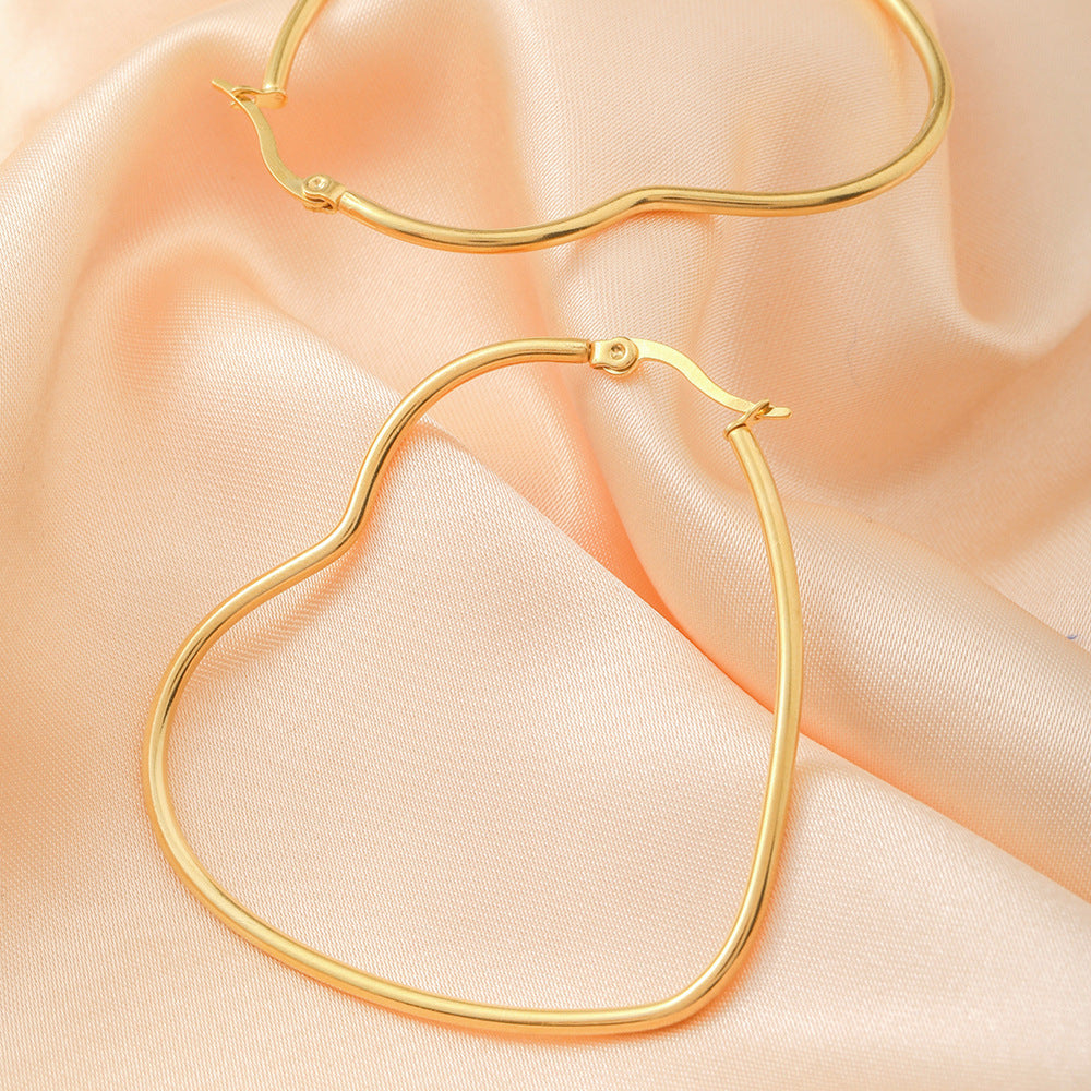 Metallic Twisted Stainless Steel Golden Heart Big Ear Clip Women