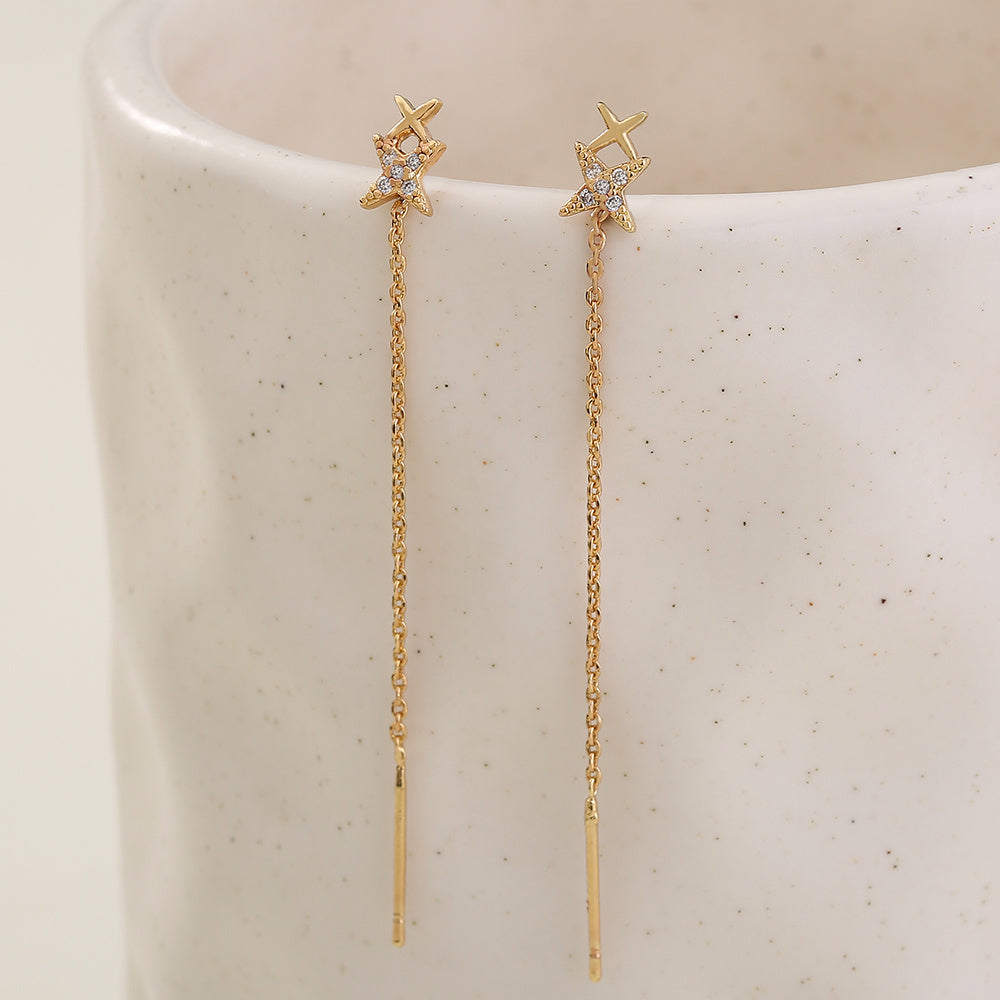 New Style Copper Micro-zircon Fashion Letter X Earrings Long Tassel Earline High-quality Temperament Stud Jewelry Woman