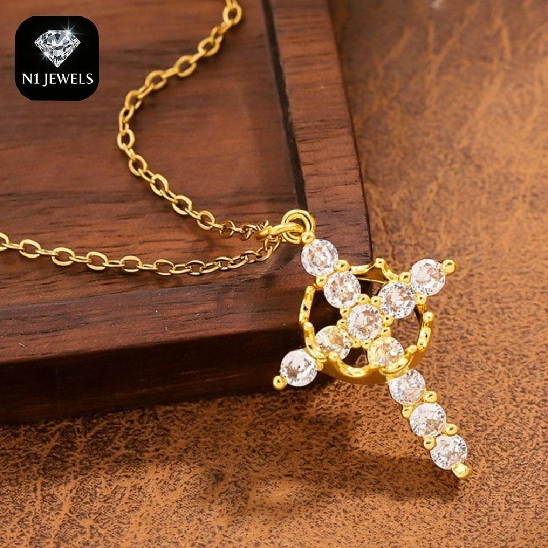 Christian Religious Symbola Drop Classic Crown & Cross Pendant Choker Easter Necklace For Women Pretty Crown Cross Necklace