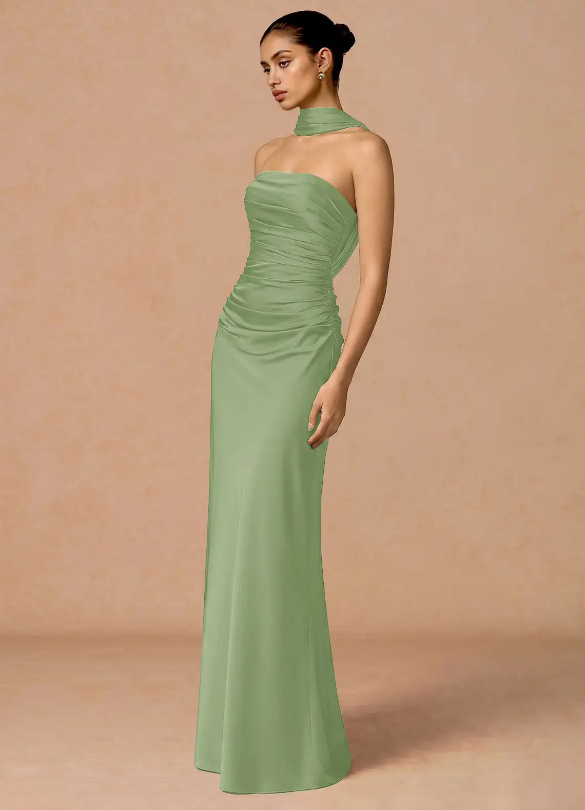 Mermaid Halter Open Back Ruched Floor-Length Wedding Dress - Yihuiw by Yihuiw