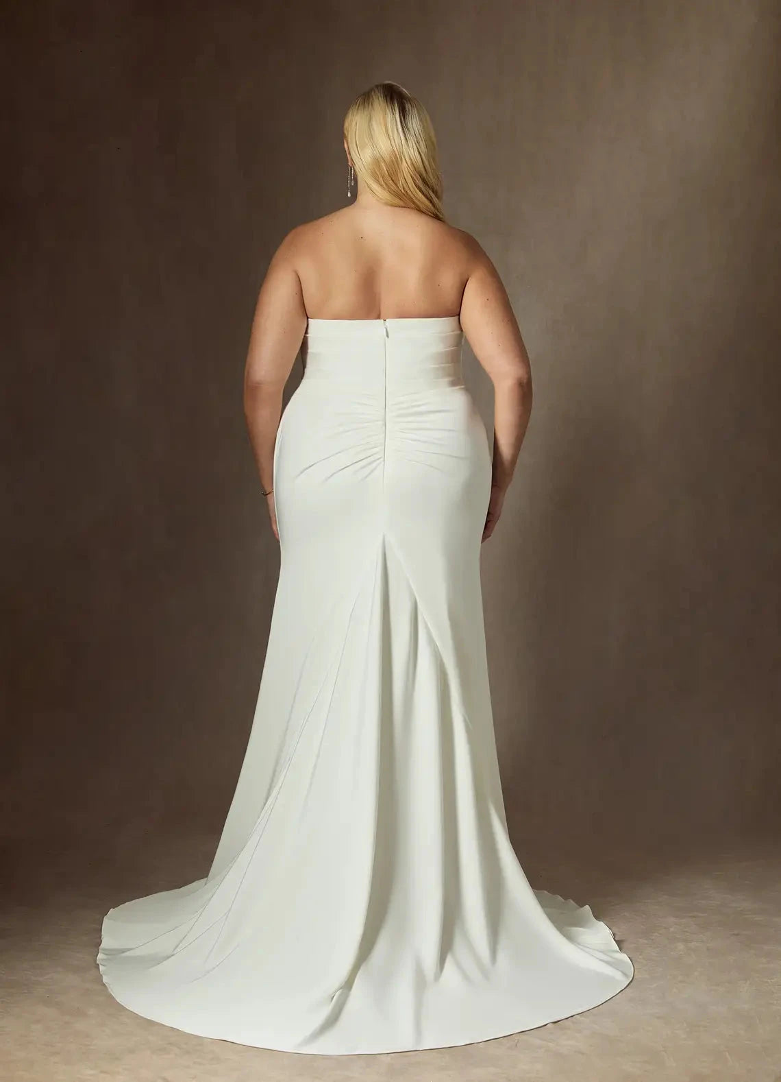 Strapless Ruched Bodice Satin Mermaid Wedding Dress with Chapel Train by YiHuiw