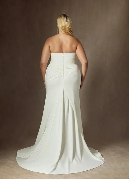 Strapless Ruched Bodice Satin Mermaid Wedding Dress with Chapel Train by YiHuiw