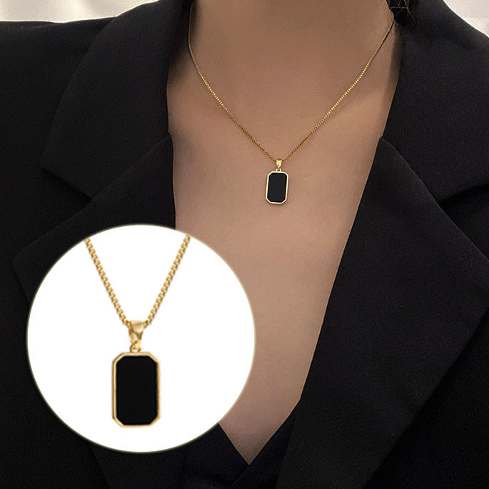 Rectangular Pendant Necklace Design Gold Non-fading Fashion Small Black For Men Titanium Steel Necklace For Women