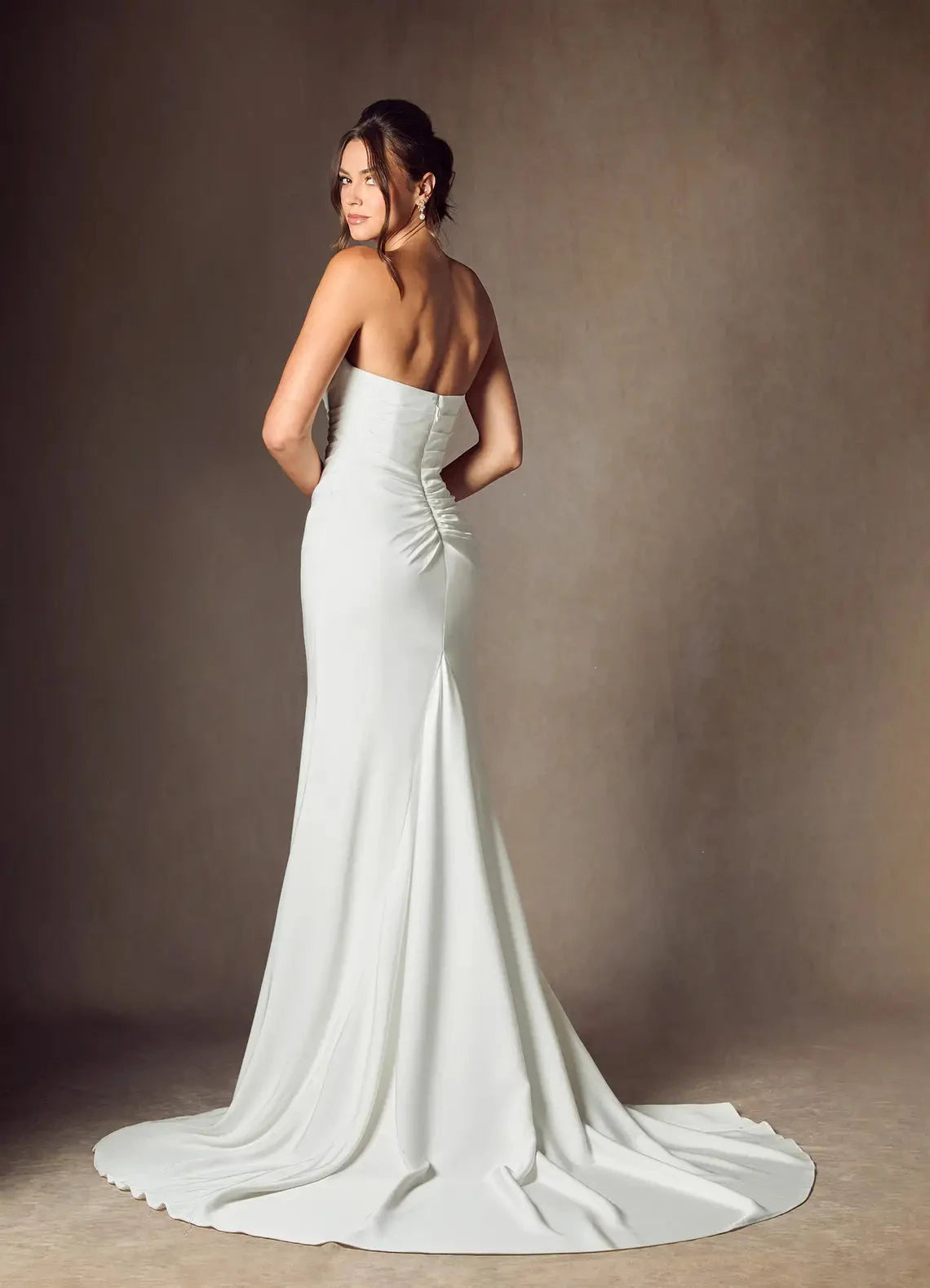 Strapless Ruched Bodice Satin Mermaid Wedding Dress with Chapel Train by YiHuiw