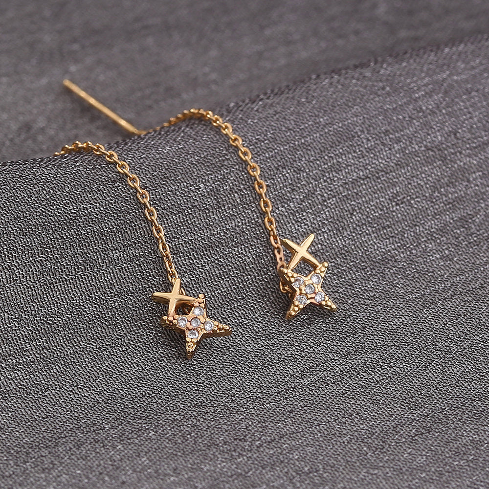 New Style Copper Micro-zircon Fashion Letter X Earrings Long Tassel Earline High-quality Temperament Stud Jewelry Woman