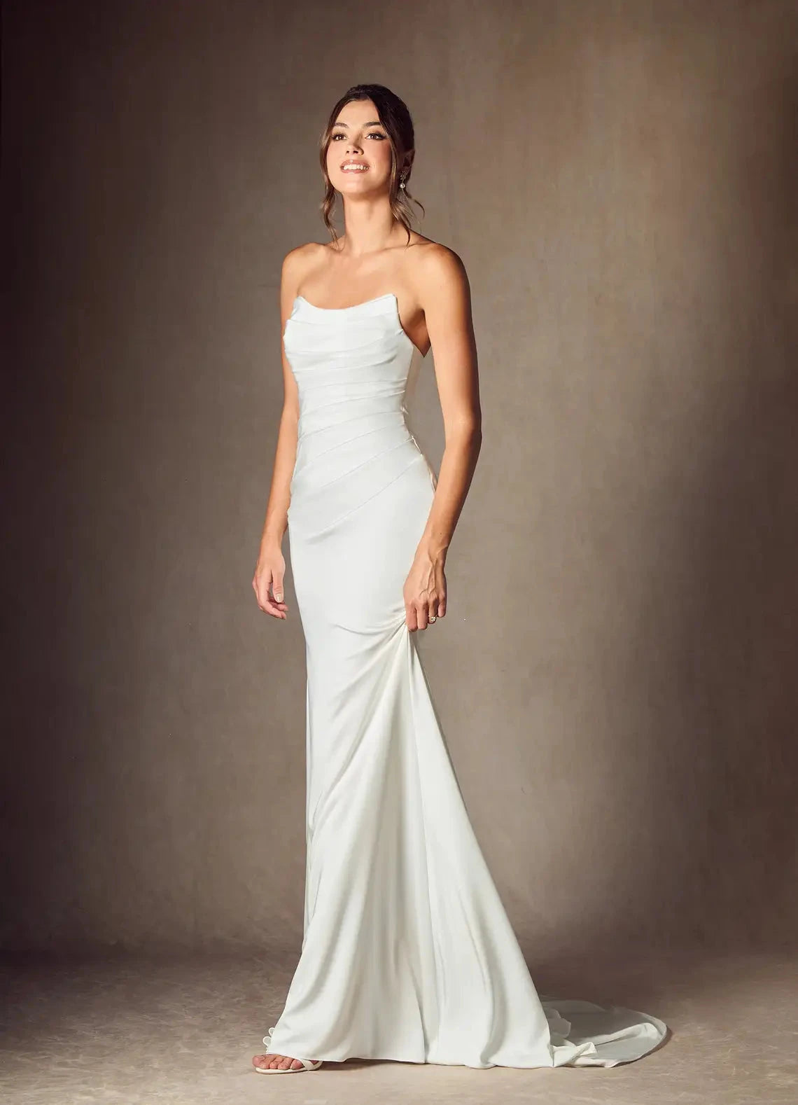 Strapless Ruched Bodice Satin Mermaid Wedding Dress with Chapel Train by YiHuiw