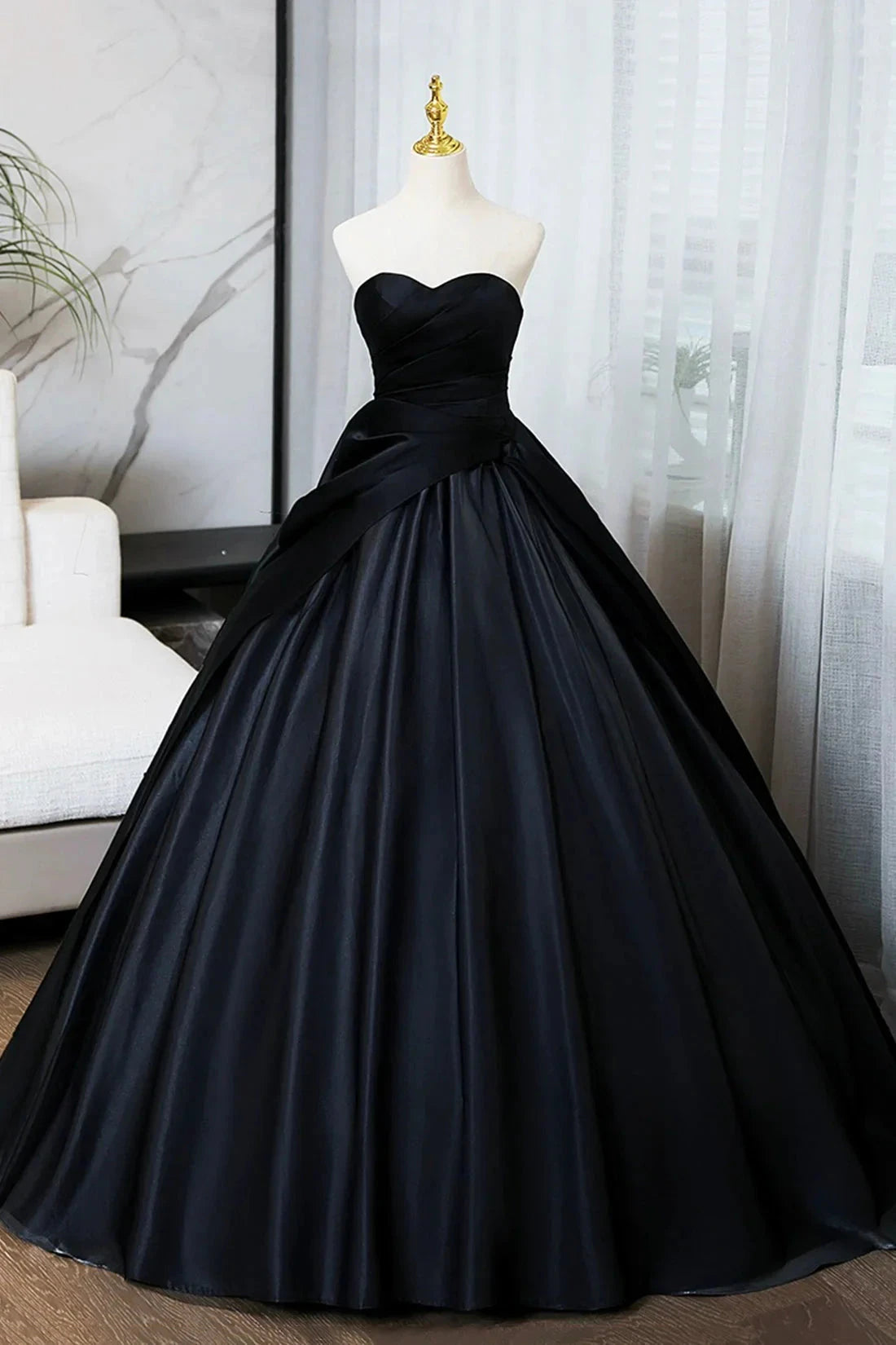 A-Line Floor Length Prom Dress Black Strapless Formal Evening Dress simple gentle atmospheric and unique desi Bring summer by YiHuiw