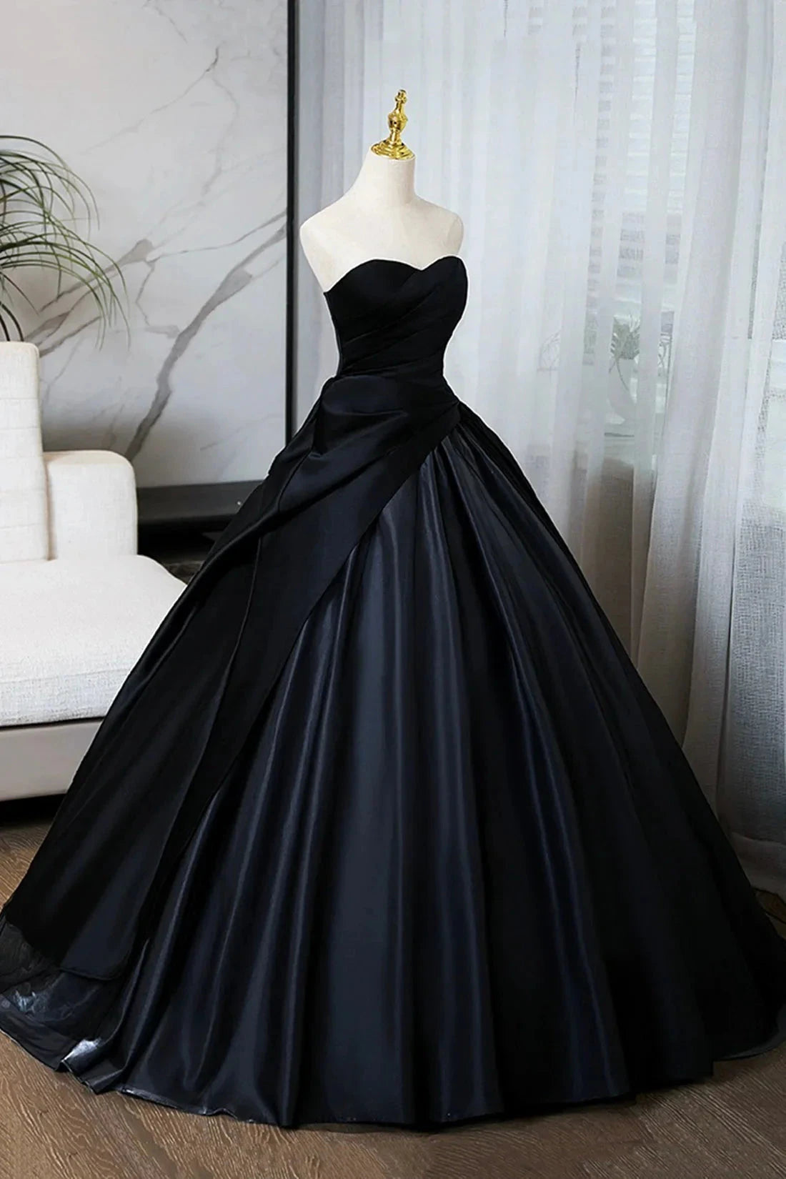 A-Line Floor Length Prom Dress Black Strapless Formal Evening Dress simple gentle atmospheric and unique desi Bring summer by YiHuiw