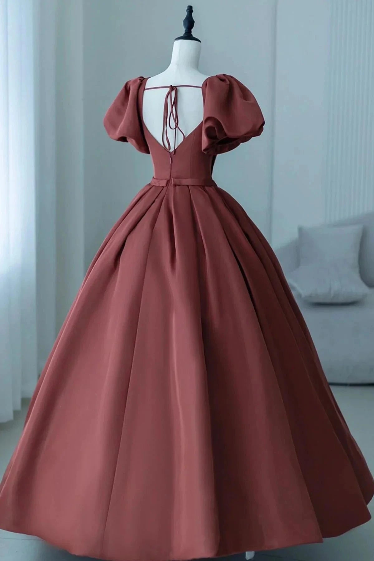 A-Line Satin Long Prom Dress Elegant Short Sleeve Evening Party Dress simple gentle atmospheric and unique desi Brin by YiHuiw