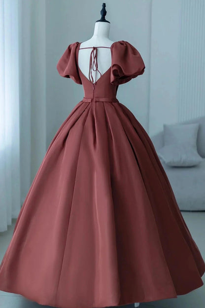A-Line Satin Long Prom Dress Elegant Short Sleeve Evening Party Dress simple gentle atmospheric and unique desi Brin by YiHuiw