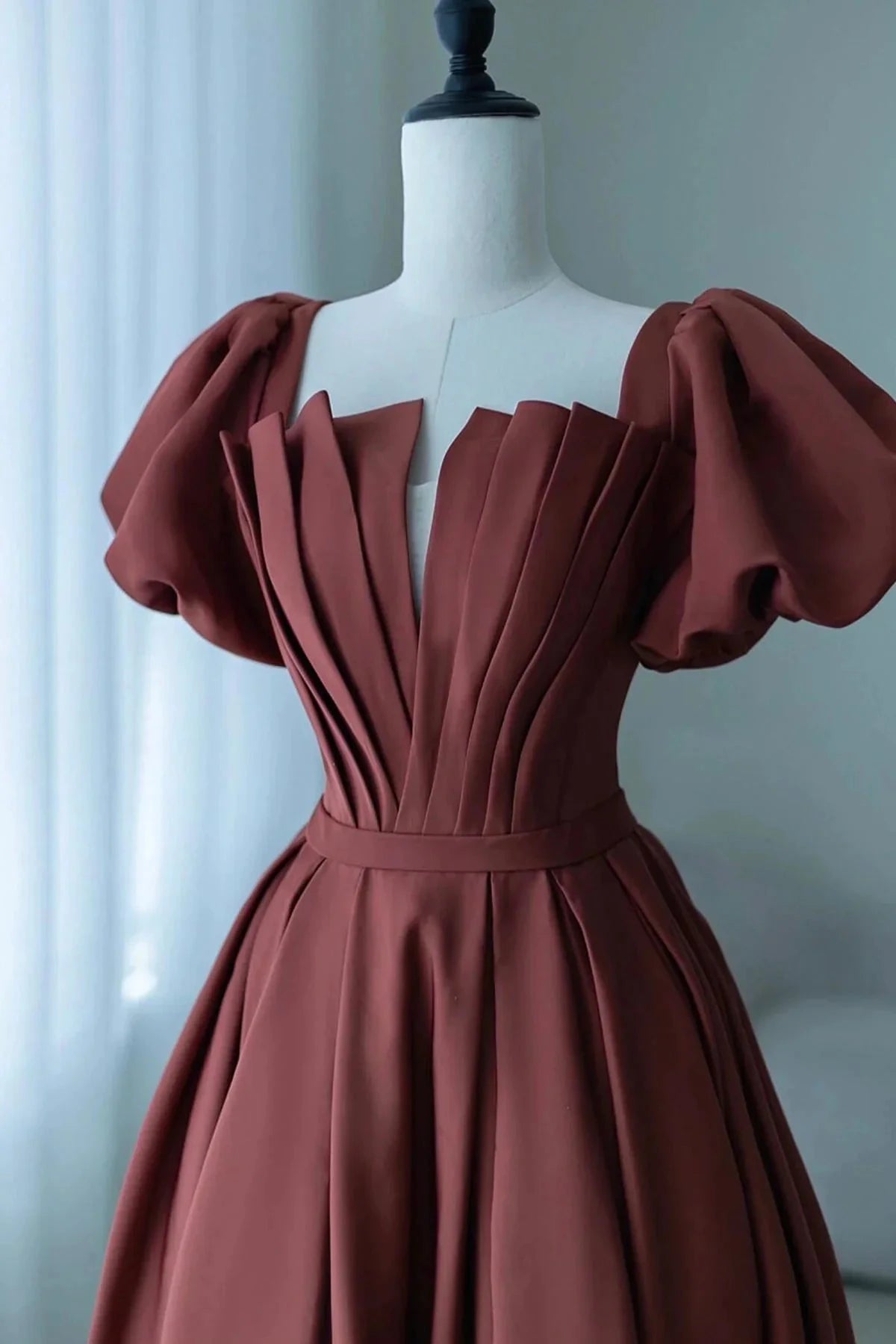 A-Line Satin Long Prom Dress Elegant Short Sleeve Evening Party Dress simple gentle atmospheric and unique desi Brin by YiHuiw