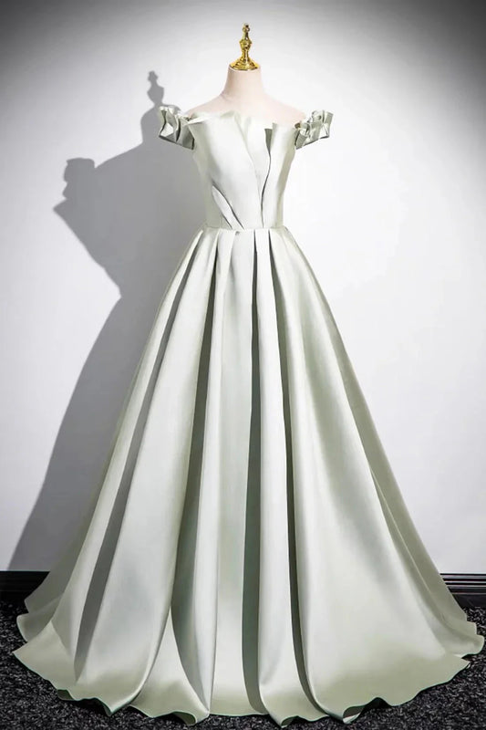 A-Line Satin Long Prom Dress Simple Green Strapless Evening Dress simple gentle atmospheric and unique desi Bring summer by YiHuiw