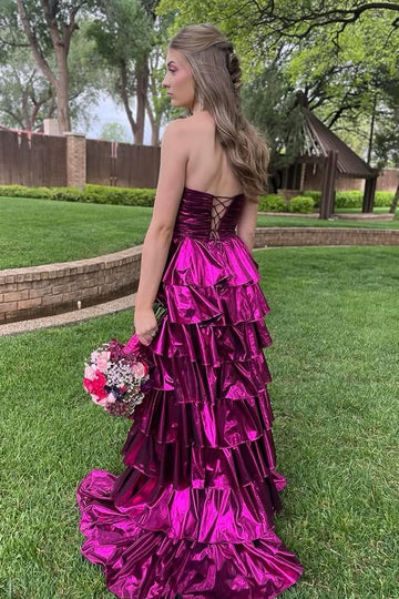 A-Line Strapless Empire Tiered Party Prom Dress by lanqidress