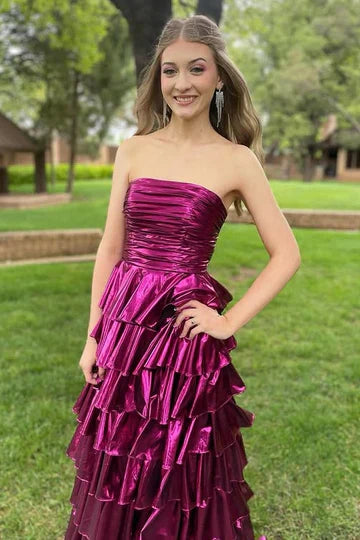 A-Line Strapless Empire Tiered Party Prom Dress by lanqidress