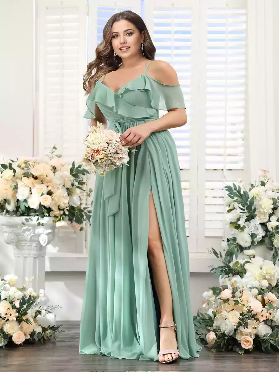 Vestidos de dama de honor oversize de gasa con corte en A, cuello en V y todo el encanto