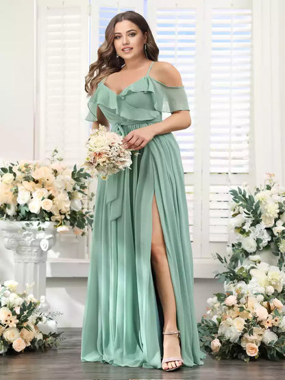 Vestidos de dama de honor oversize de gasa con corte en A, cuello en V y todo el encanto