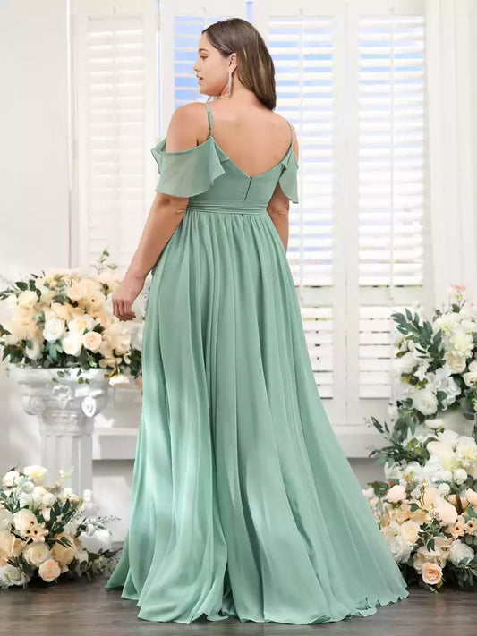 A-line V-neck chiffon oversized Bridesmaid Dresses with full charm