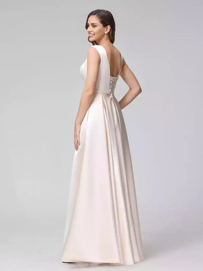 Vestidos de dama de honor de satén, línea A, sin mangas, con escote en V y todo el encanto