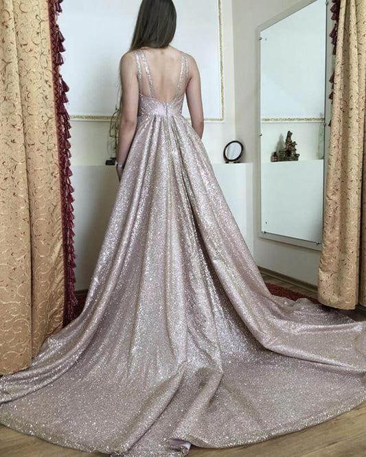 A Line Scoop Neckline Sweep Train Sequin Dresses simple gentle atmospheric and unique desi Bring summer colors to enhance whiteness by YiHuiw