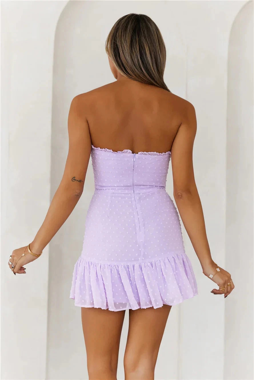 A bright pink strapless short skirt with a strapless design and a twisted and hollowed out chest, suitable for parties, dates, etc by YiHuiw