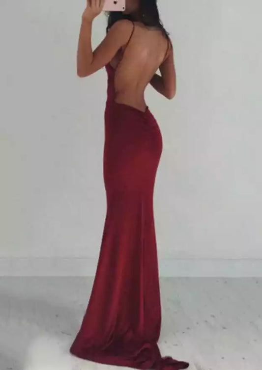 A charming knit ball Dress, slim fit/straight V-neck, with a trailing pleated Prom Dresses