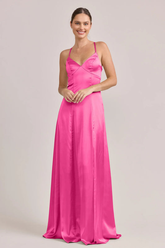 A-Line V-Neck Satin Wedding Dress - Yihuiw by Yihuiw