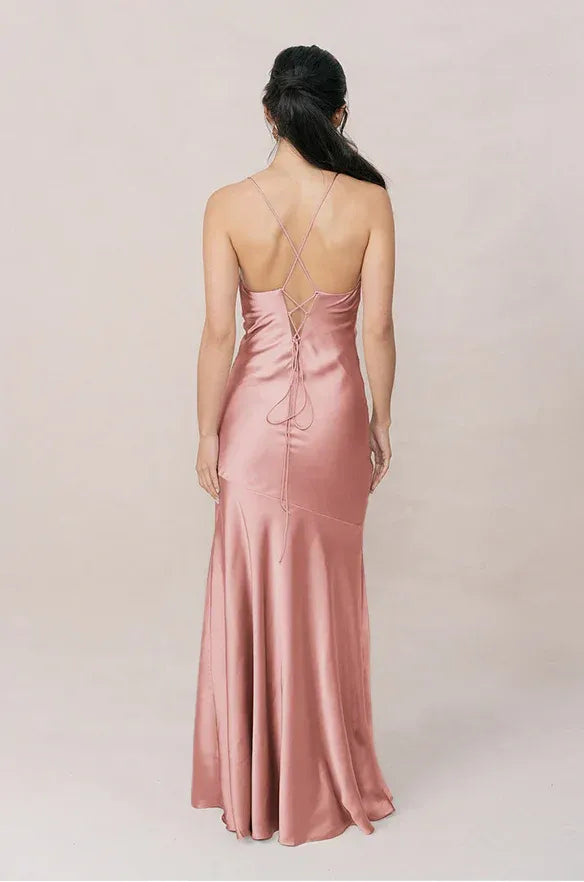 Mermaid Spaghetti Strap Satin High Slit Wedding Dress - Yihuiw by Yihuiw