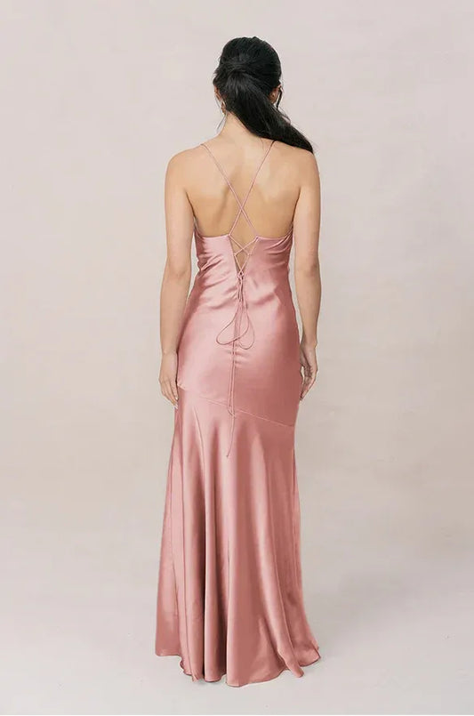 Mermaid Spaghetti Strap Satin High Slit Wedding Dress - Yihuiw by Yihuiw