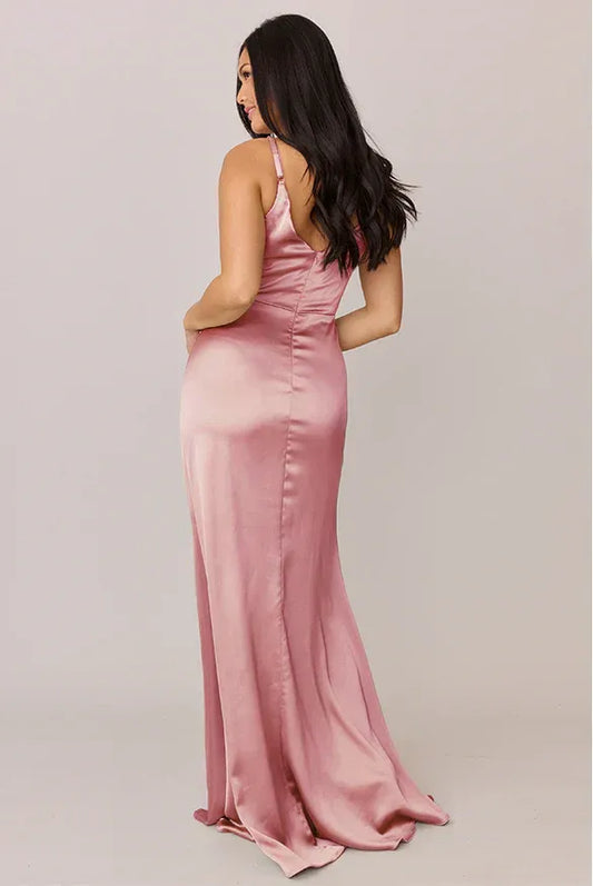 Mermaid V-Neck Satin Open Back Wedding Dress - Yihuiw by Yihuiw