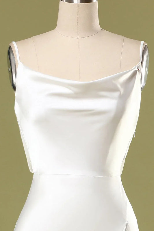 Mermaid Spaghetti Strap Satin High Slit Wedding Dress - Yihuiw by Yihuiw