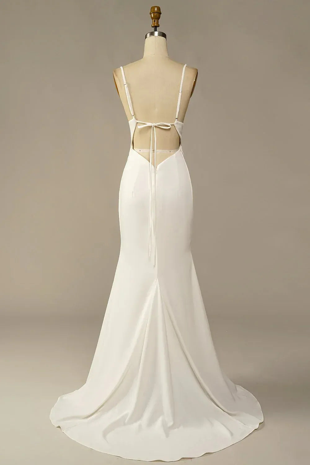Mermaid Spaghetti Strap Satin Open Back Train Wedding Dress - Yihuiw by Yihuiw