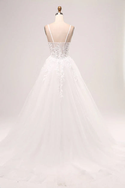 A-Line Sweetheart Tulle High Slit Wedding Dress - Yihuiw by Yihuiw
