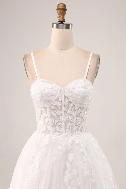A-Line Sweetheart Tulle High Slit Wedding Dress - Yihuiw by Yihuiw