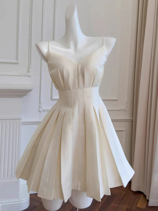Aesthetic A Line Spaghetti Straps Satin Mini Formal Homecoming Dress Short Cocktail Outfits Graduation Dress Hoco Dress by YiHuiw