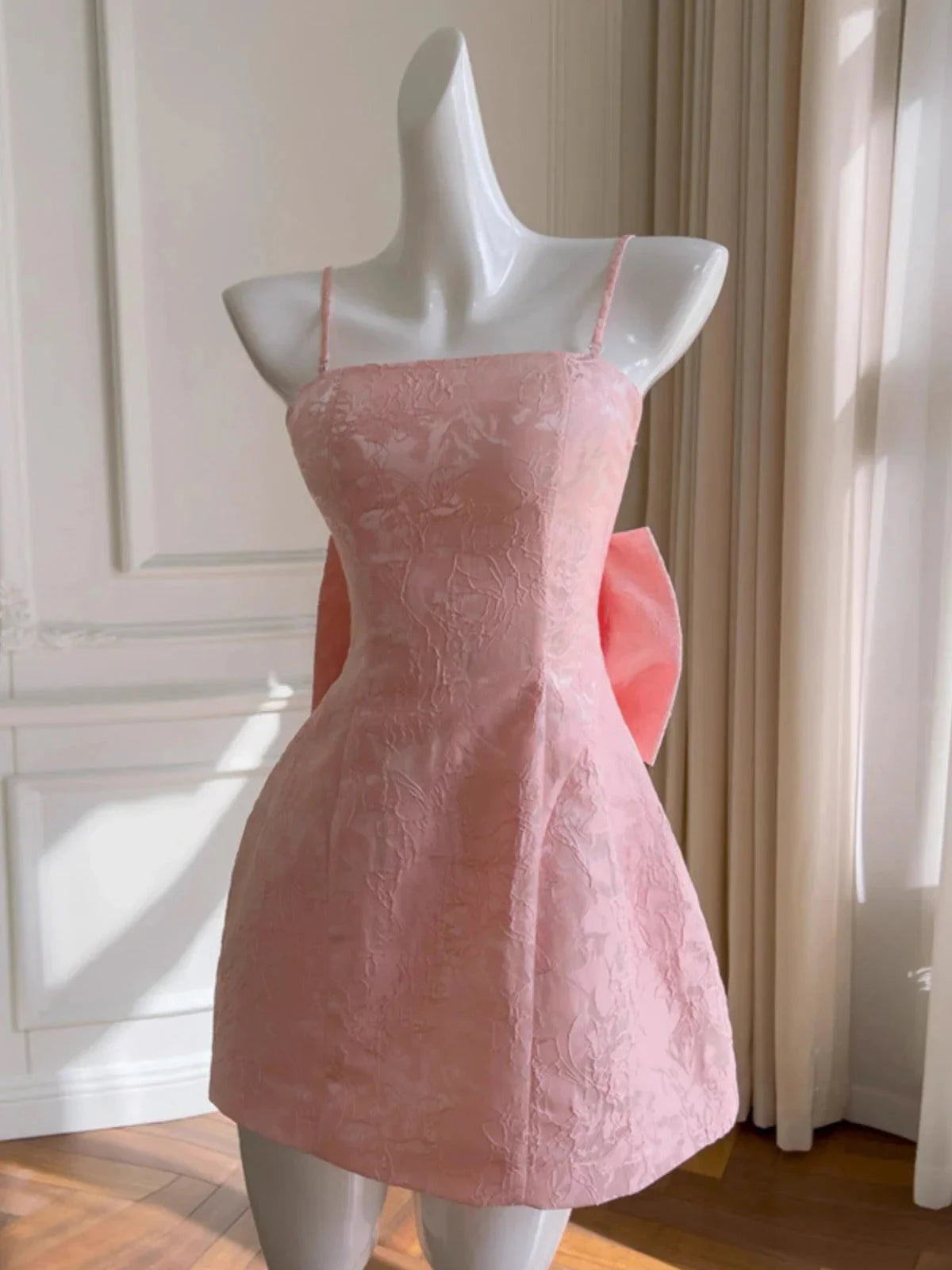 Aesthetic A line Spaghetti Straps Pink Floral Printed Pattern Formal Mini Homecoming Dress Short Cocktail Outfits Graduation Dress Hoco Dress by YiHuiw