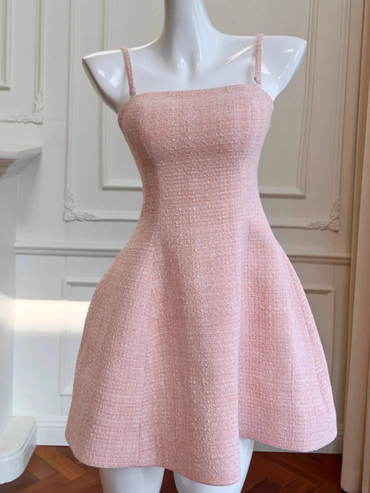 Aesthetic A line Spaghetti Straps Pink Formal Mini Homecoming Dress Middle School Short 17th Birthday Outfits Graduation Dress Hoco Dresses by YiHuiw