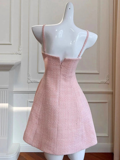 Aesthetic A line Spaghetti Straps Pink Formal Mini Homecoming Dress Middle School Short 17th Birthday Outfits Graduation Dress Hoco Dresses by YiHuiw