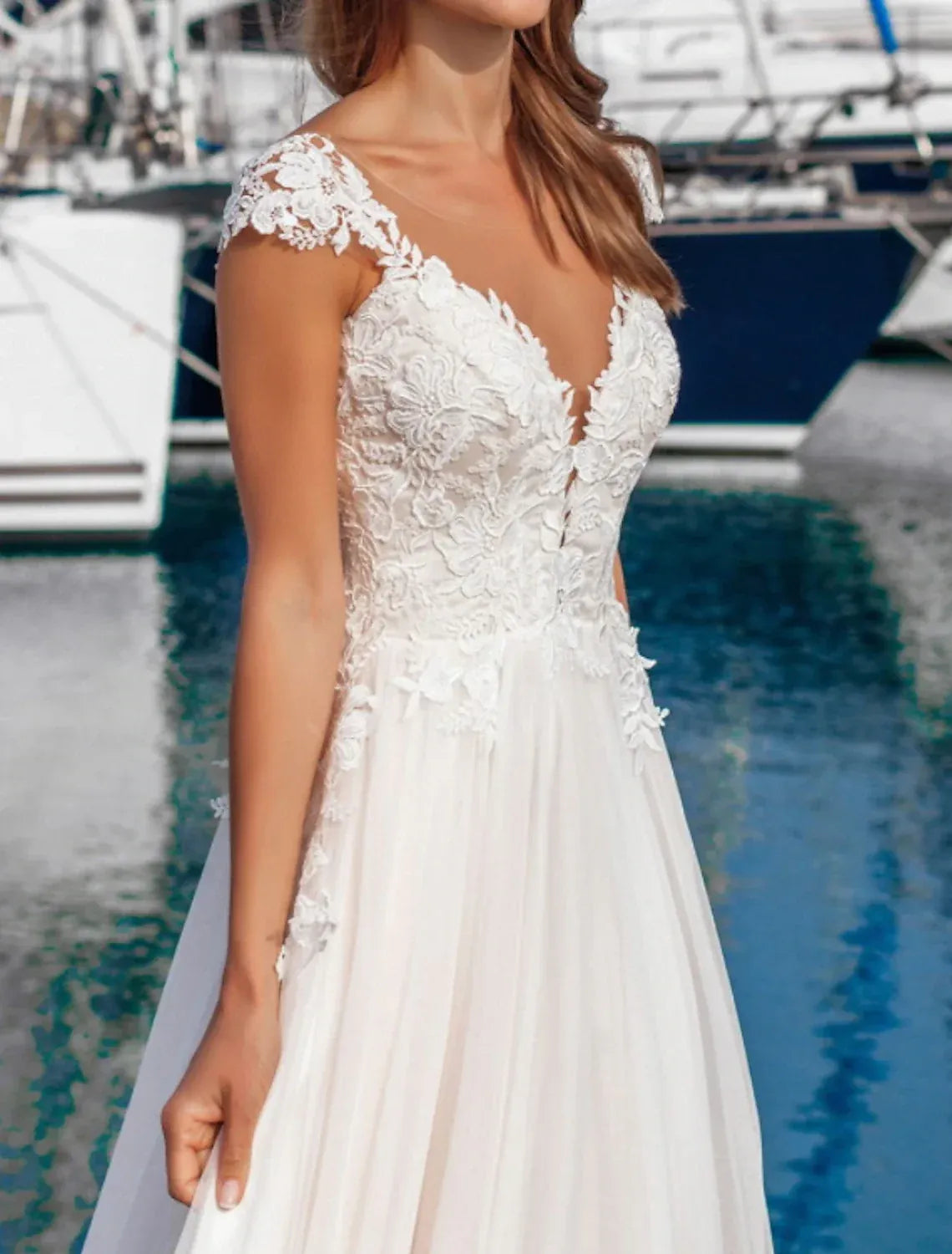A-Line Illusion Cap Sleeve Floor-Length Wedding Dress - Yihuiw by Yihuiw