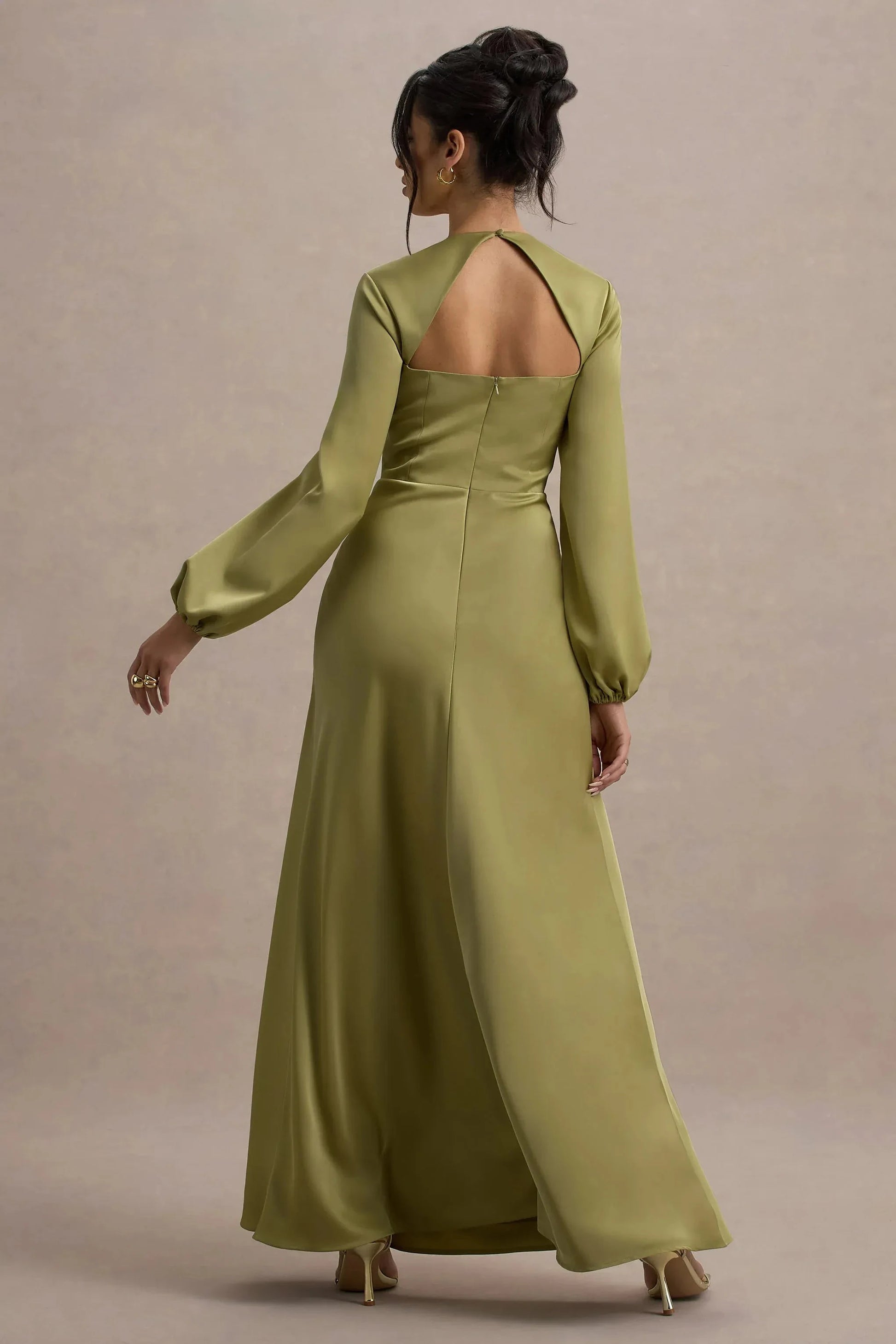 Airy Column Crew Neck Puff Sleeve Keyhole Back Floor Length For Women Evening Dress by YiHuiw