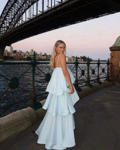 Spaghetti Strap Tiered Floor-Length Wedding Dress - Yihuiw by Yihuiw