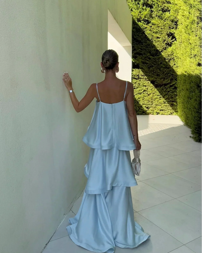 Spaghetti Strap Tiered Floor-Length Wedding Dress - Yihuiw by Yihuiw