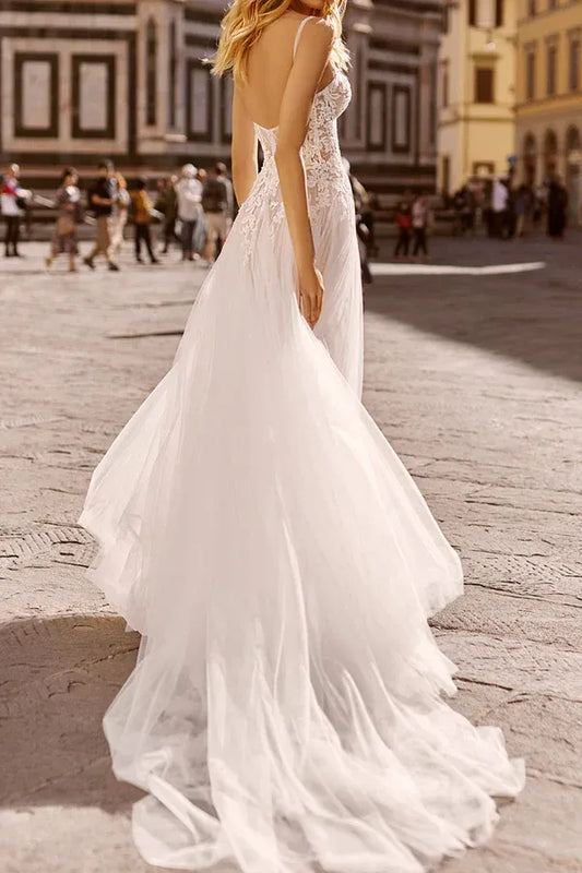 A-Line Sweetheart Lace Floor-Length Wedding Dress - Yihuiw by Yihuiw