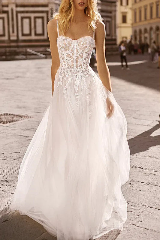 A-Line Sweetheart Lace Floor-Length Wedding Dress - Yihuiw by Yihuiw