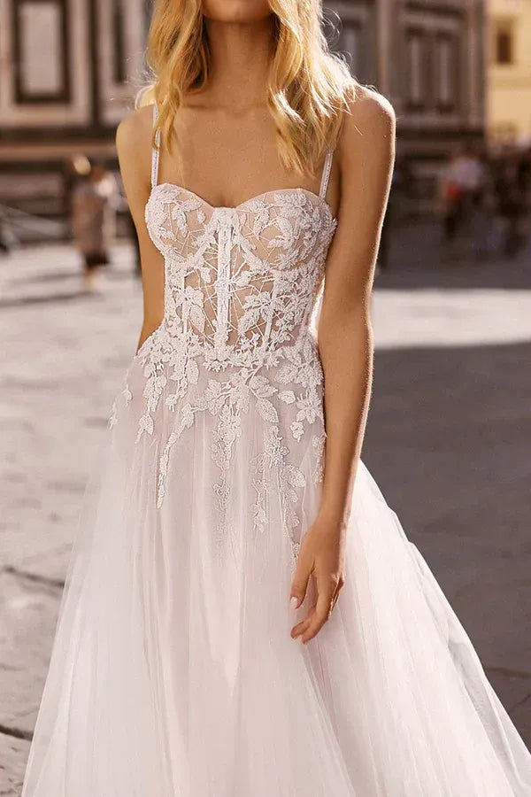 A-Line Sweetheart Lace Floor-Length Wedding Dress - Yihuiw by Yihuiw